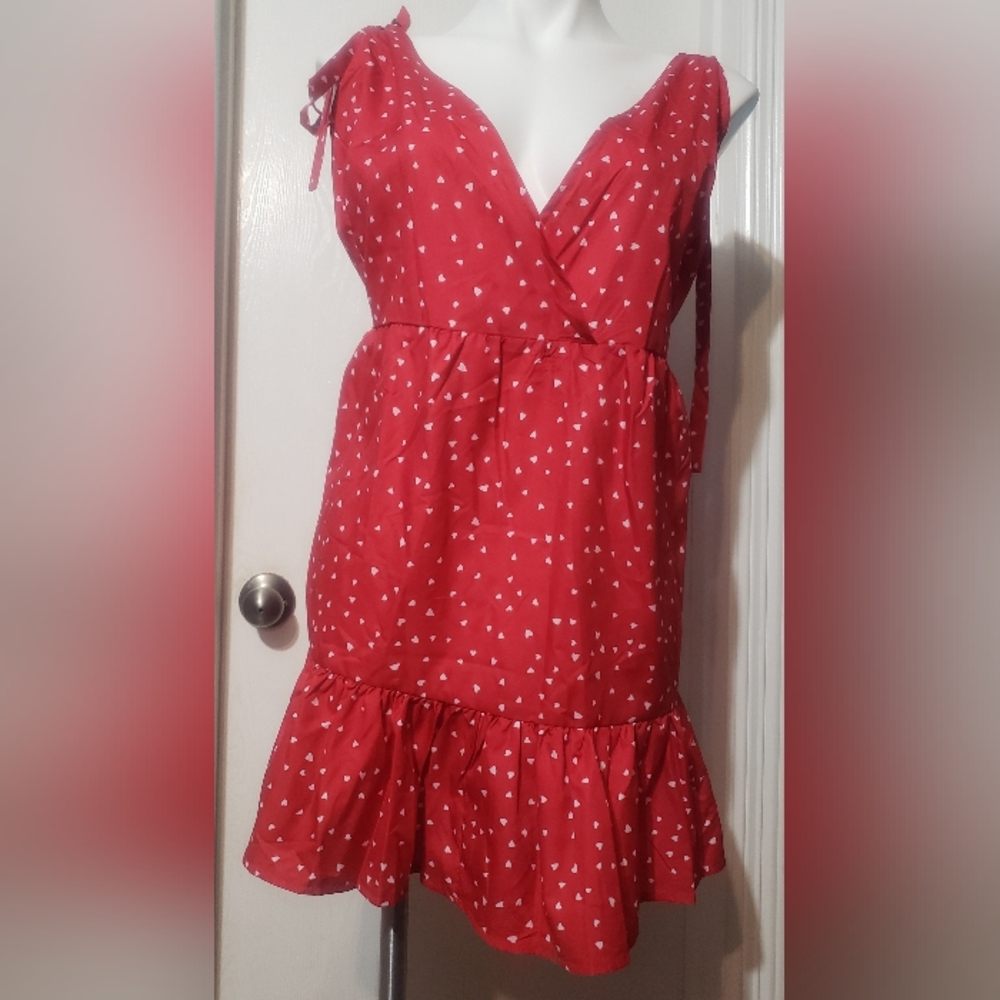 Sleeveless red with hearts v shape mini dress